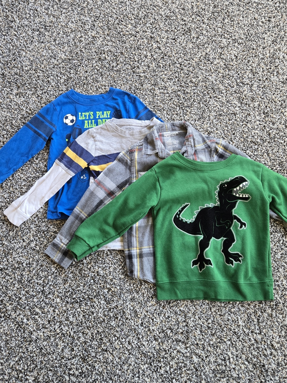 3T Lot Bundle Green Dinosaur Sweatshirt, Two Longsleeve Tees & Flannel